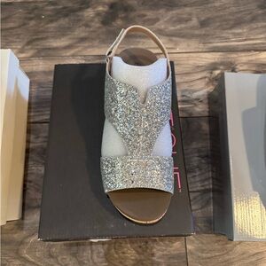 Elegant Silver Wedge Sandals with Rhinestone Embellishments